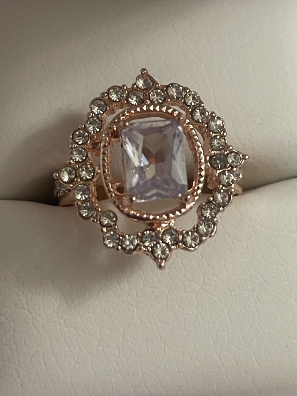 Rose Gold Crystal Halo Statement Ring - Unbranded